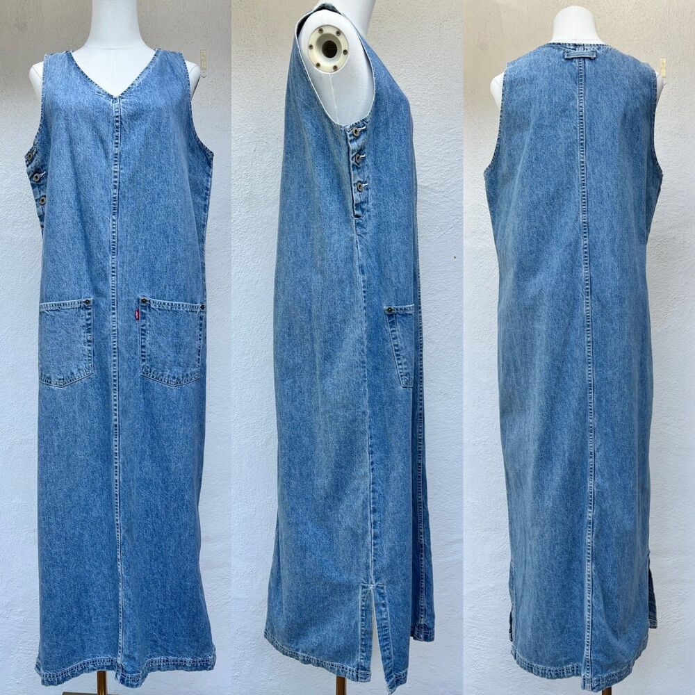 Vintage Y2K Levi's Dry Goods 100% Cotton Denim Jumper Pinafore Dress Size Large